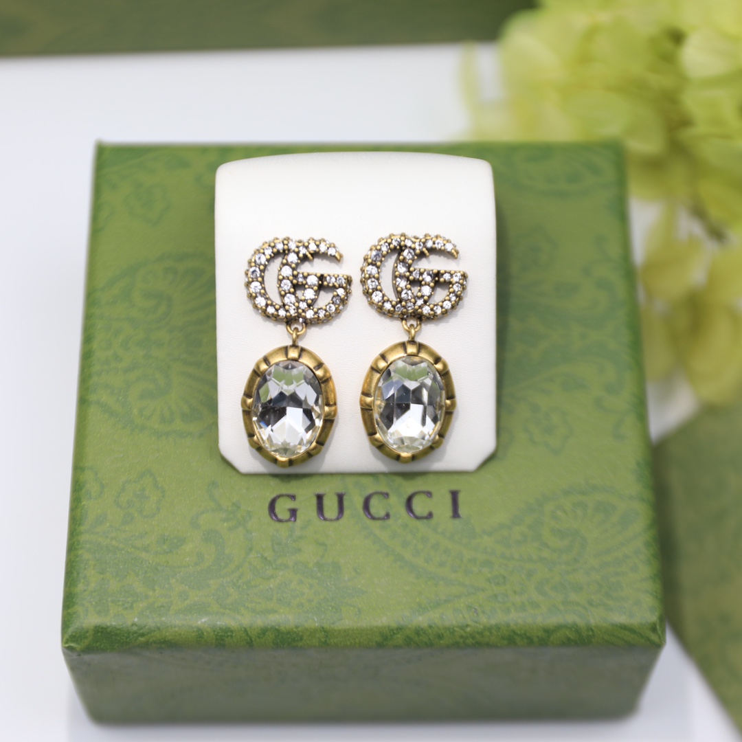 Gvc*1 Double G Earrings With Crystals Gold Tone For Women 629659 J1D50 8066