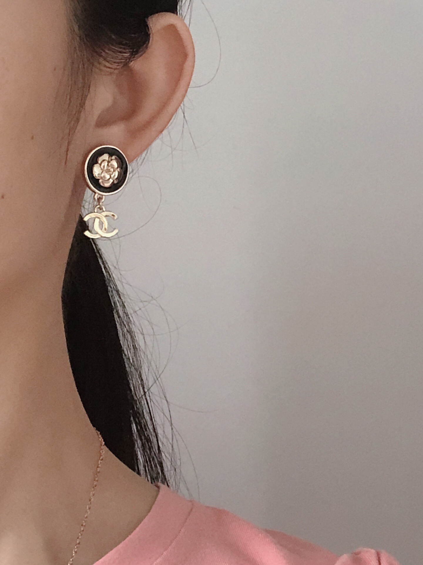 Ch**el Flower Earrings Black For Women
