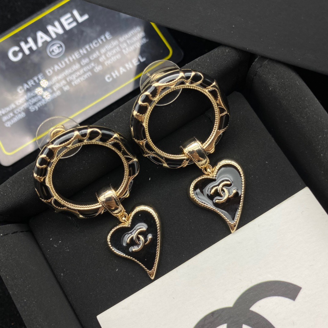 Ch**el Heart Earrings Black For Women