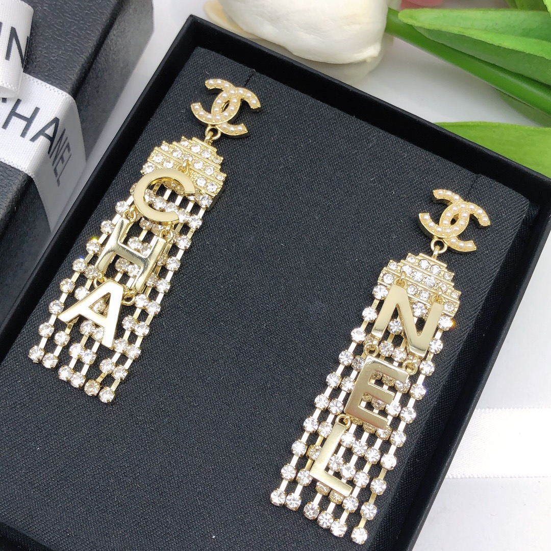 Ch**el Letter Tassel Earring Gold For Women