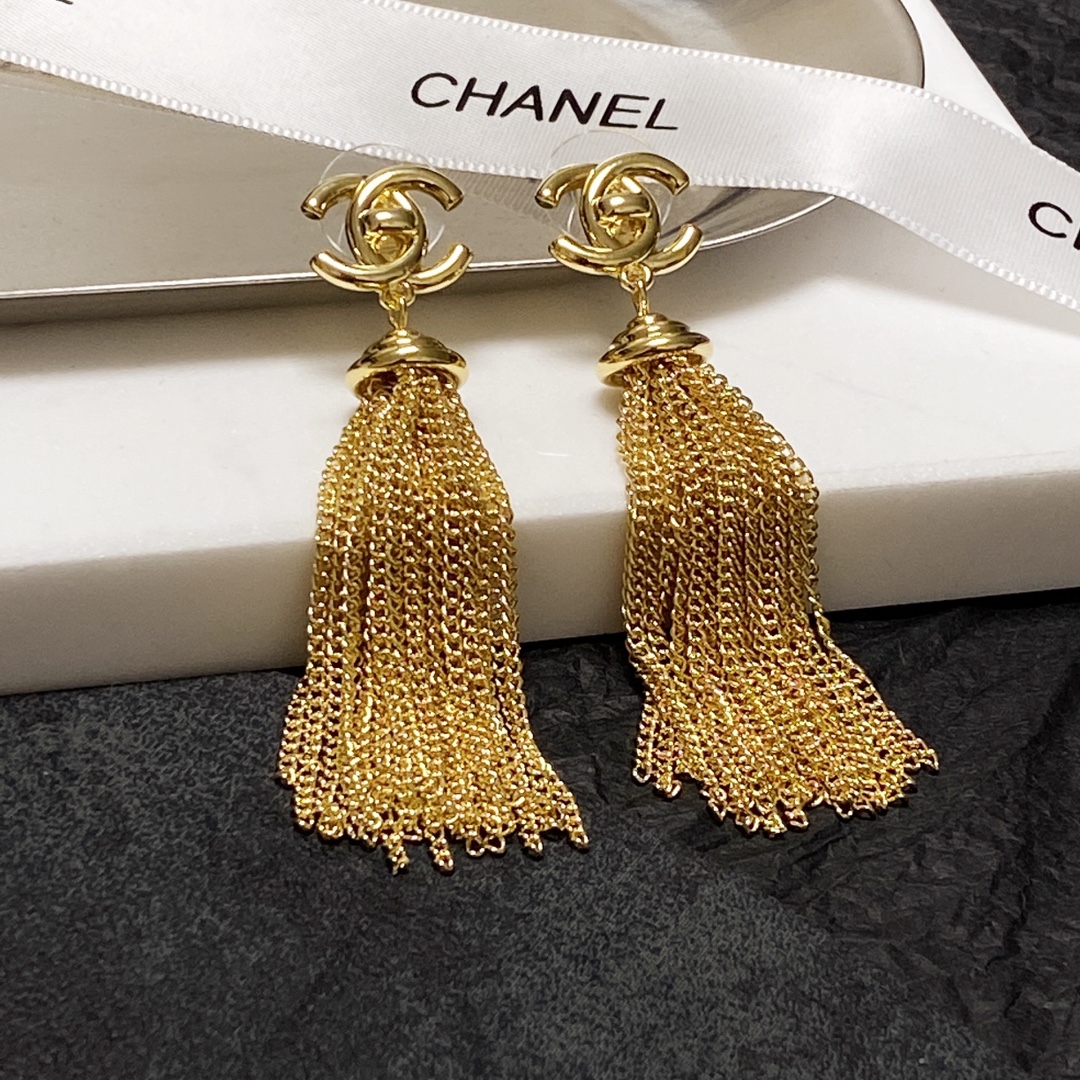Ch**el Long Tassel Earrings Gold For Women