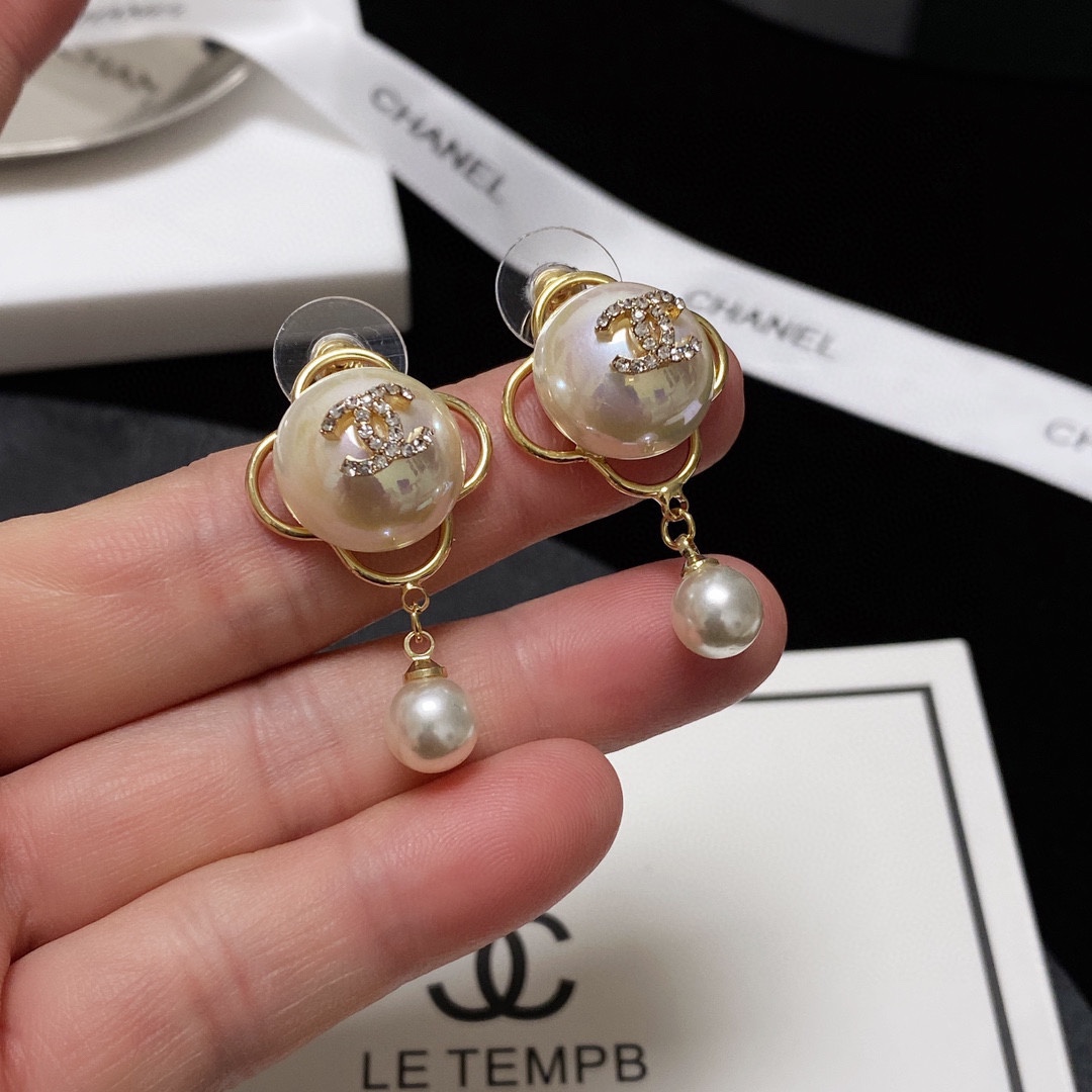 Ch**el Pearl Studded Earrings White For Women