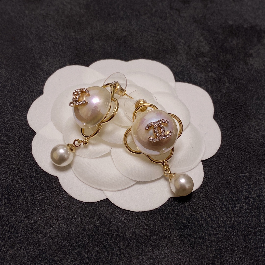 Ch**el Pearl Studded Earrings White For Women