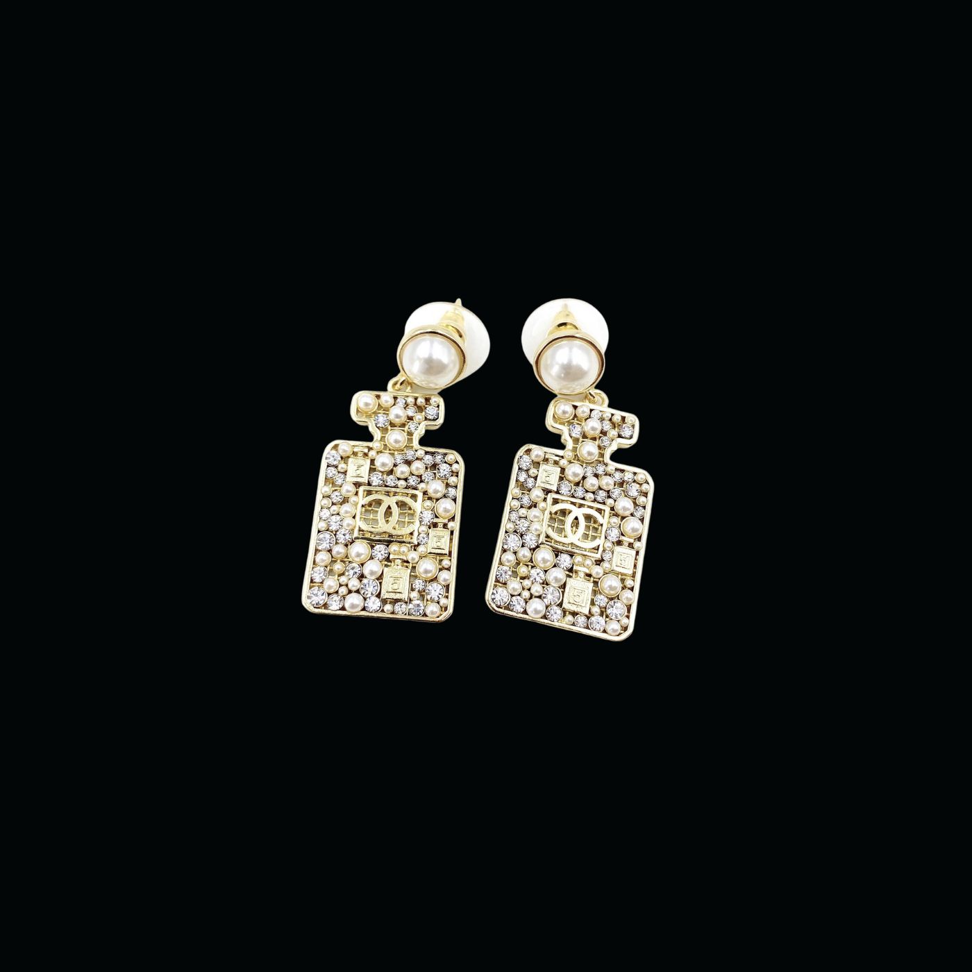 Ch**el Perfume Bottle Earrings Gold Tone For Women