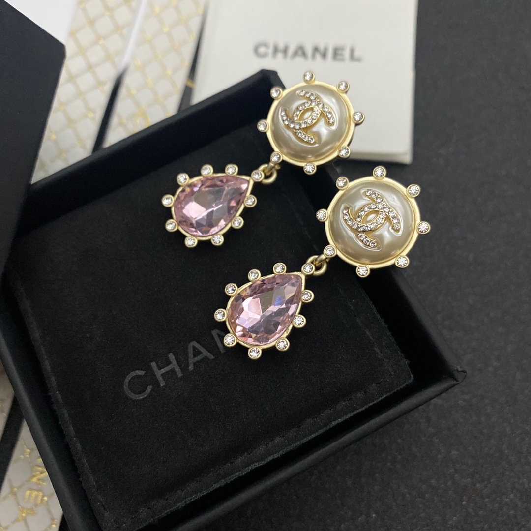 Ch**el Purple Oval Stone Earrings Gold Tone For Women