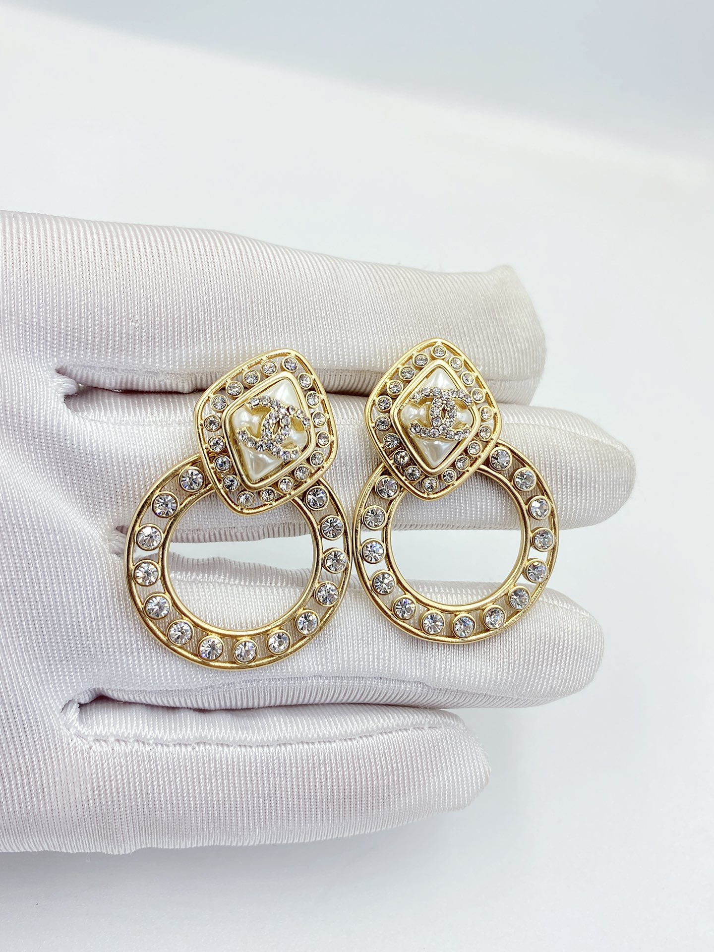 Ch**el Sparkling Stone Border Earrings Gold Tone For Women