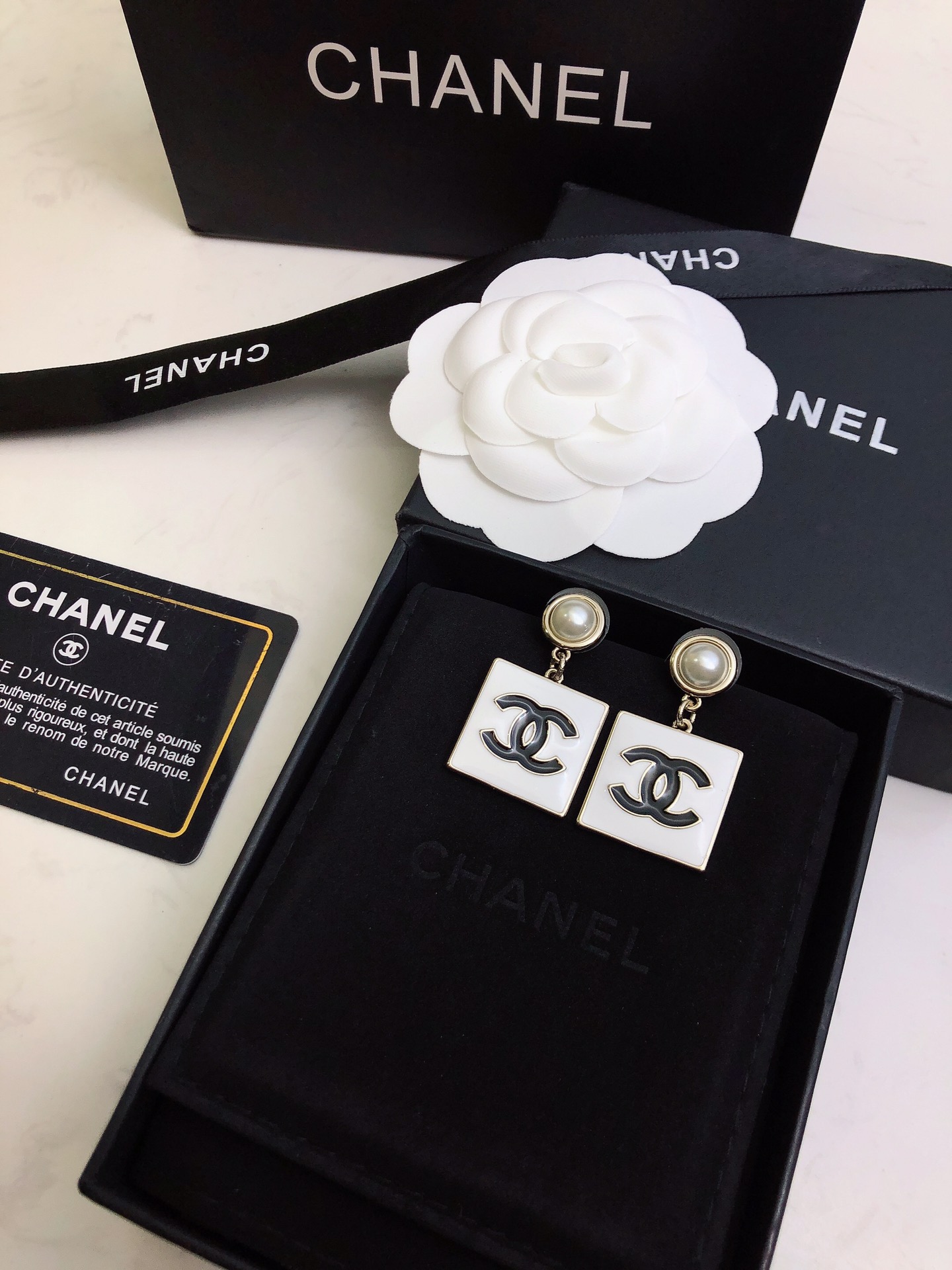 Ch**el Square Earrings White For Women