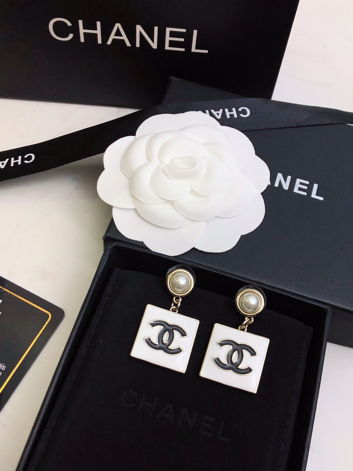 Ch**el Square Earrings White For Women