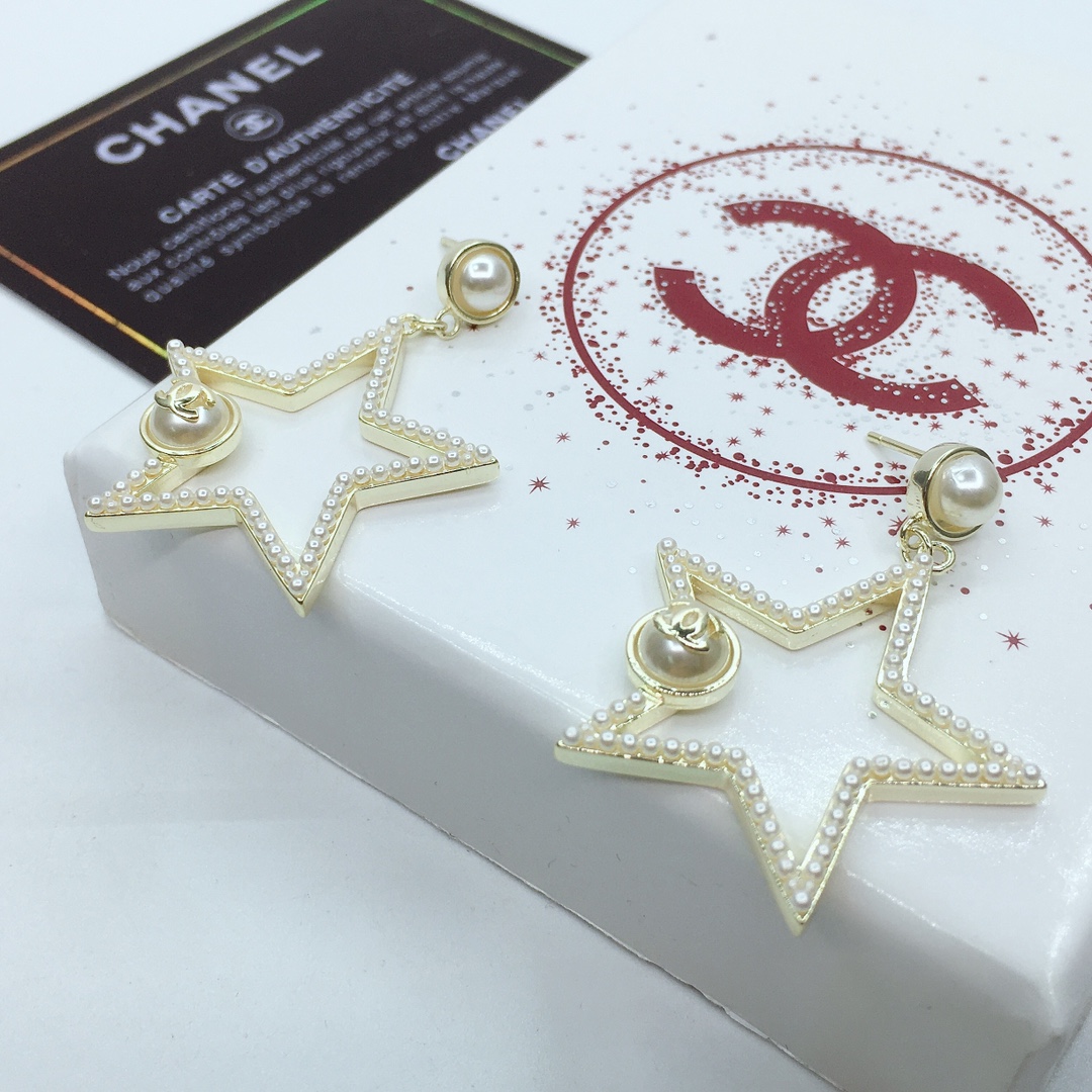 Ch**el Star Frame Earrings Gold Tone For Women