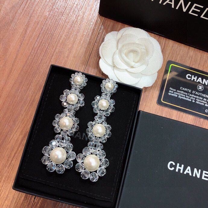 Ch**el Transparent Pearl Earrings White For Women