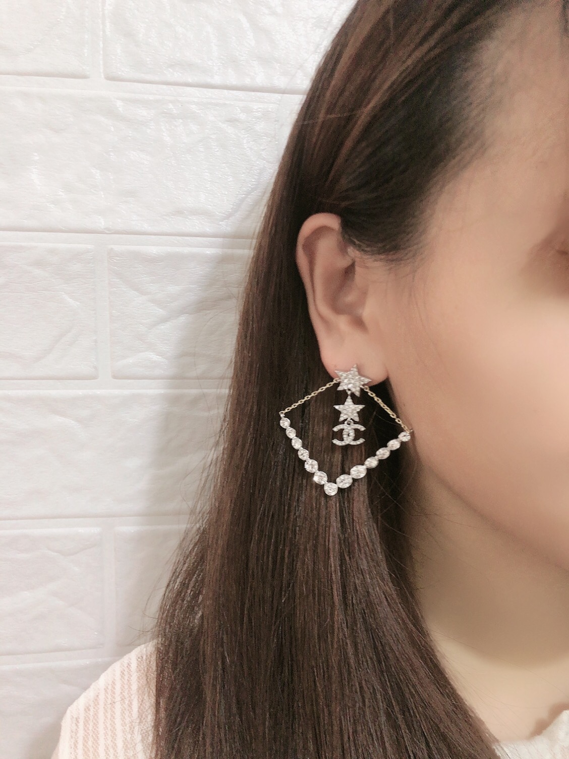 Ch**el Triangle Star Crystal Earrings Silver For Women