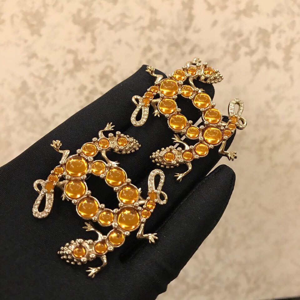 Ch**el Yellow Stones Earrings Gold Tone For Women