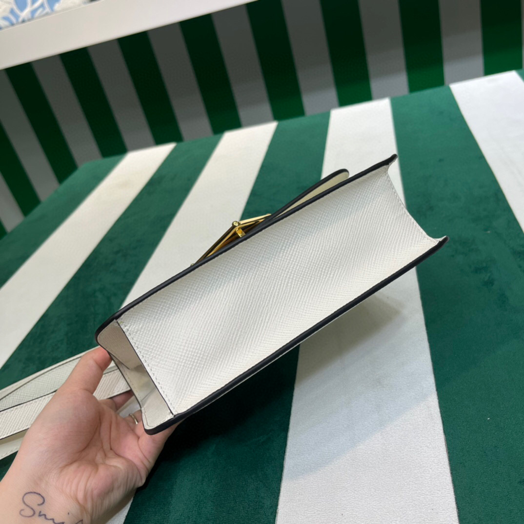 [True-to-ORIGINAL] Pra*a Emblème Saffiano Shoulder Bag In White For Women 8.6 in/22cm – 1BD320_2A4A_F0009_V_UTO