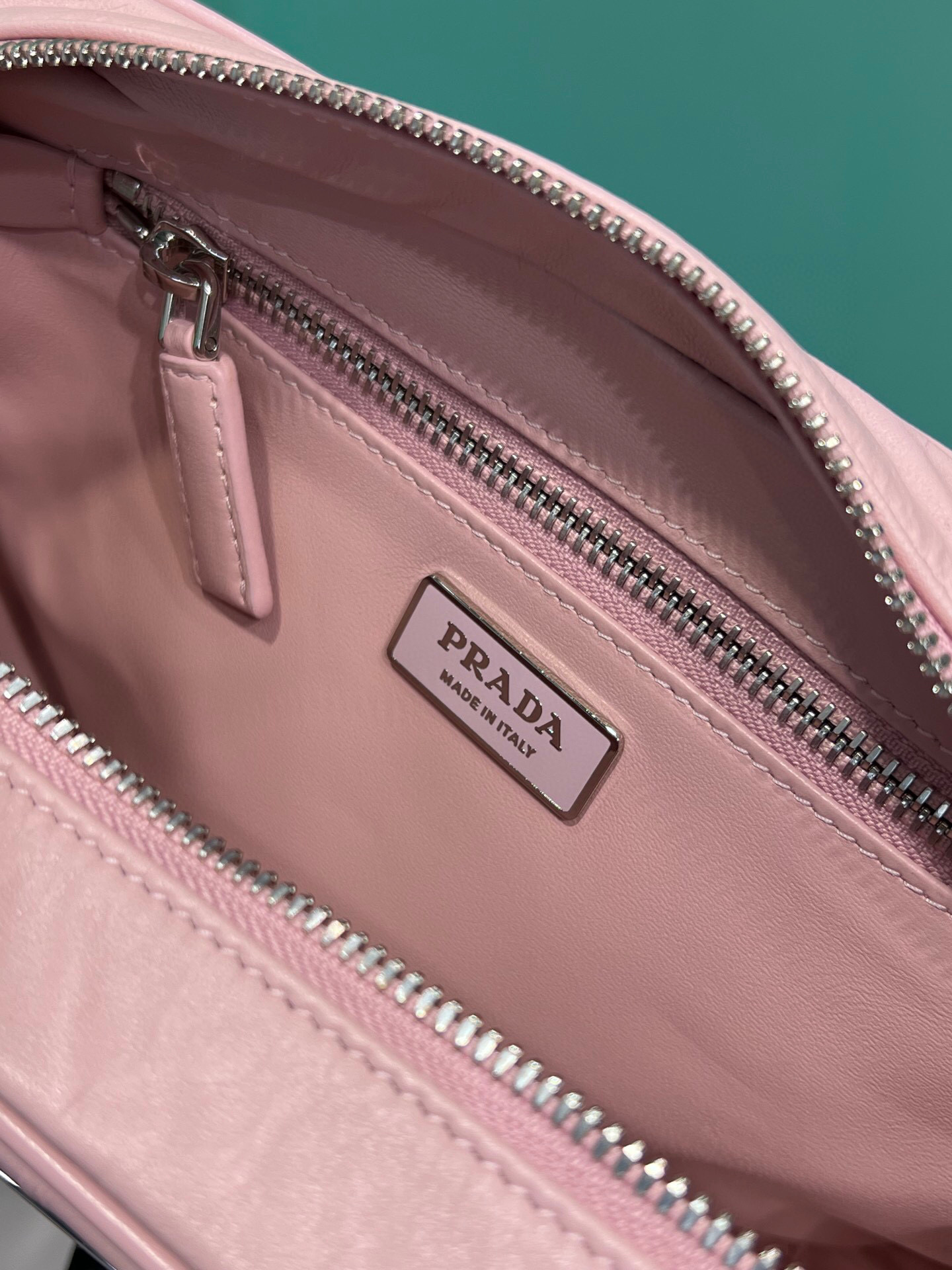 Pra*a Medium Antique Nappa Top Handle Bag In Green/Pink For Women 9.5 in/ 24cm 1BB092_UVL_F0092_V_T2O