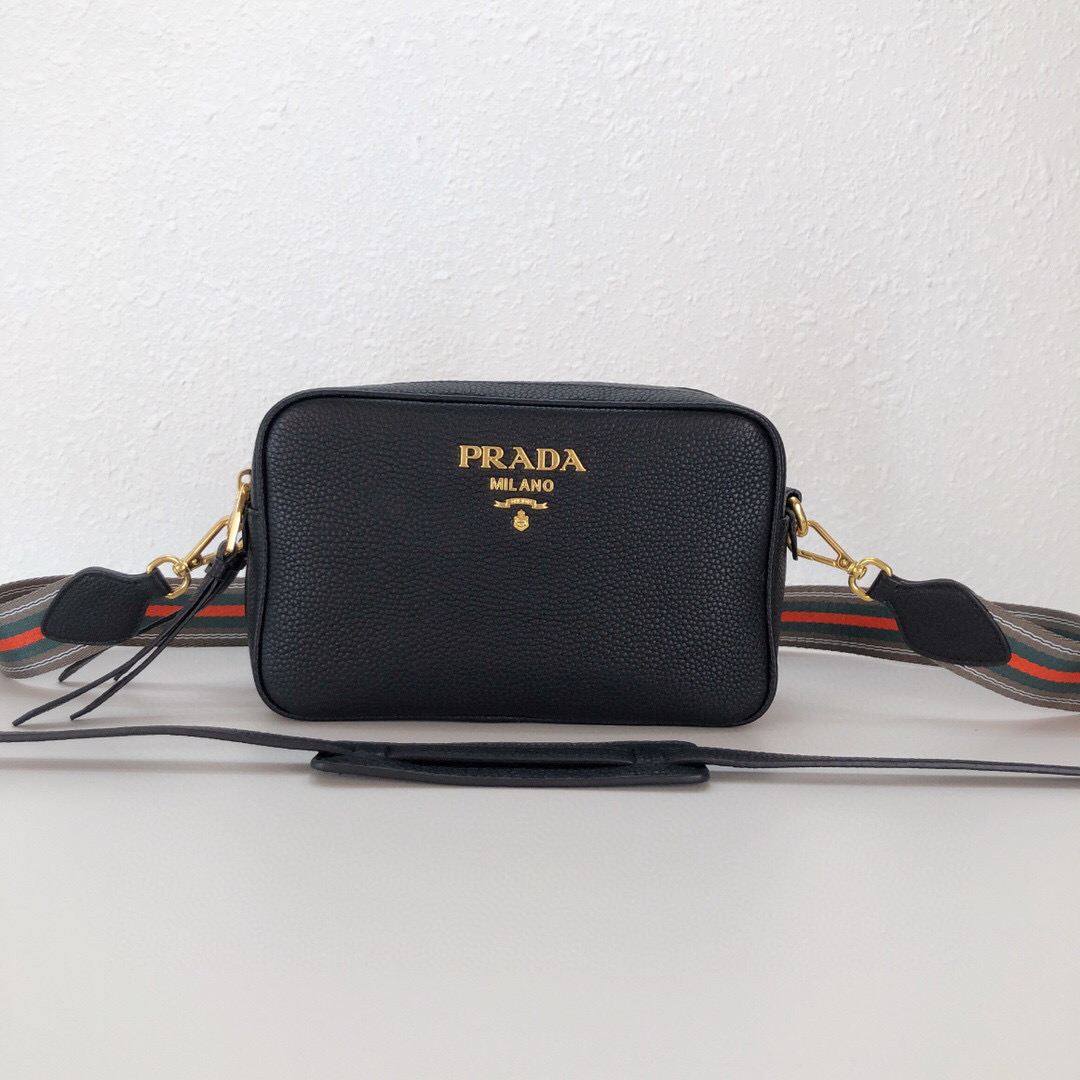 Pra*a Medium Camera Bag With Gold Tone Hardware In Black For Women 8.6in/ 22cm