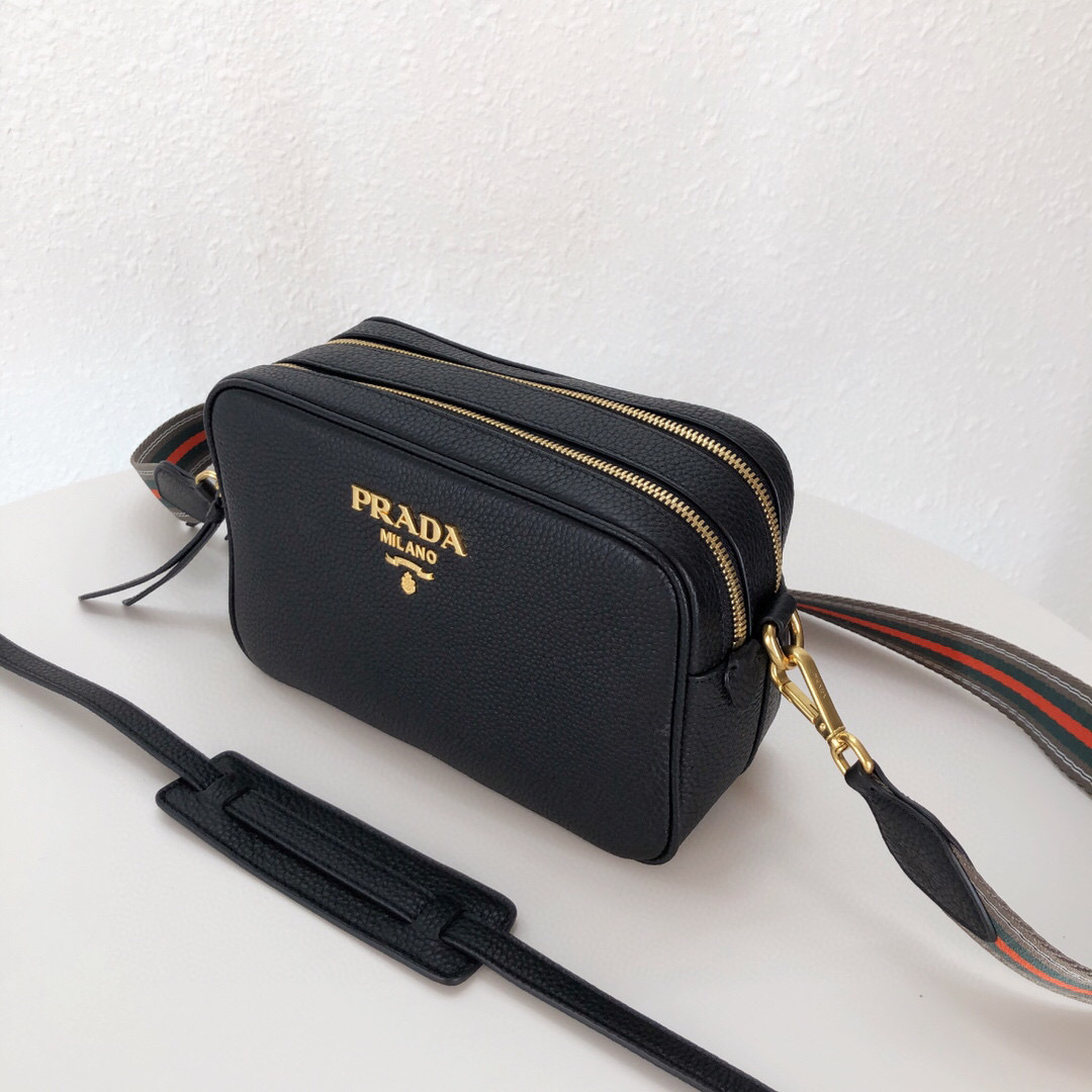 Pra*a Medium Camera Bag With Gold Tone Hardware In Black For Women 8.6in/ 22cm