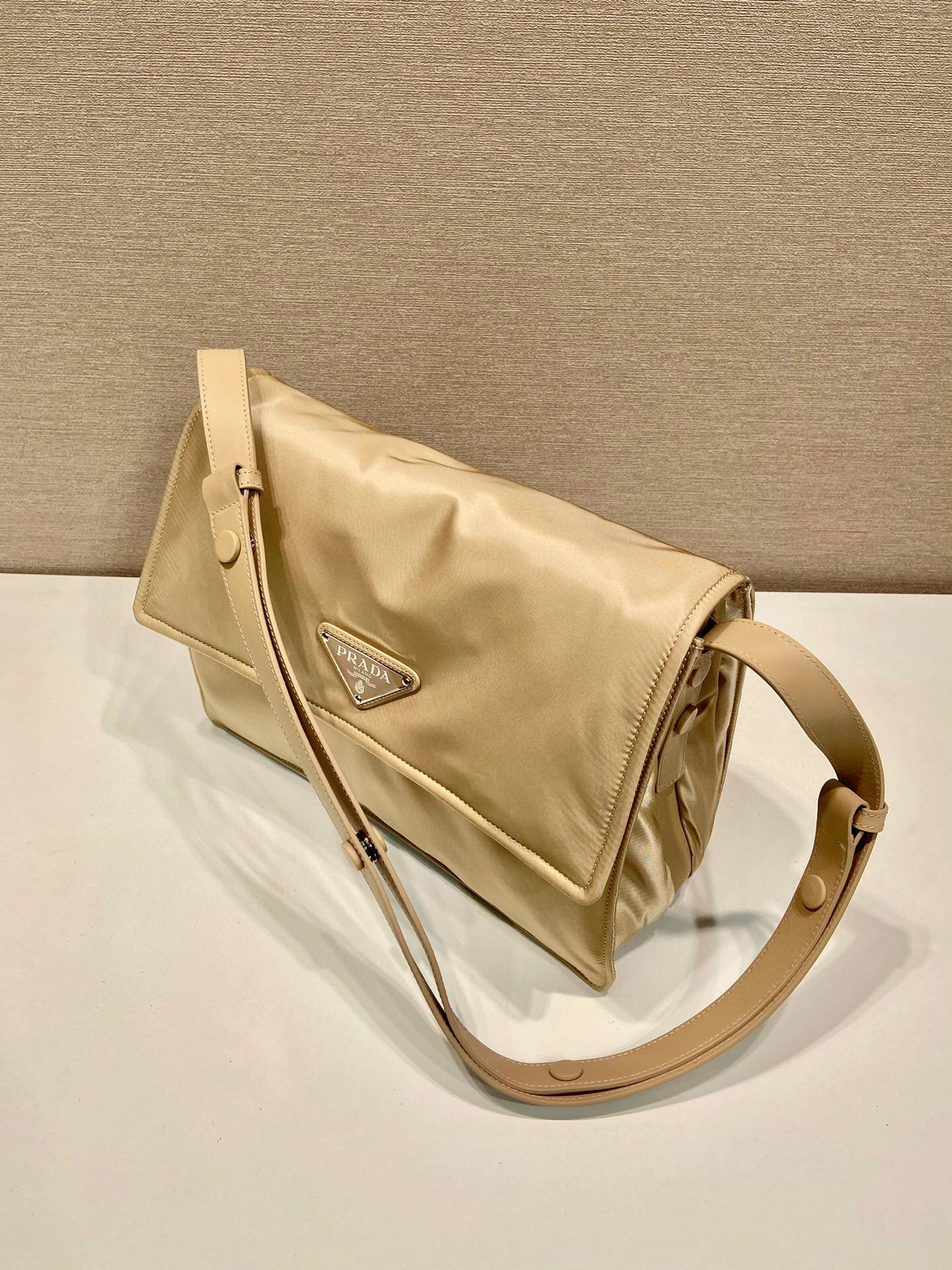 Pra*a Medium Padded Shoulder Bag In Beige For Women 11.8in/ 30cm