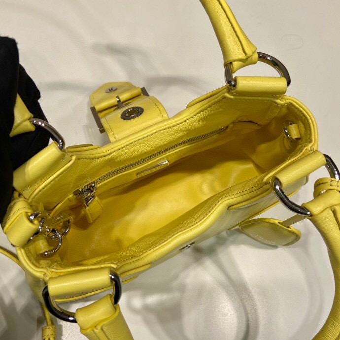 Pra*a Moon Padded Nappa Bag In White/Yellow/Brown For Women 8.8in / 22.5cm 1BA381_2DYI_F0009_V_OOM