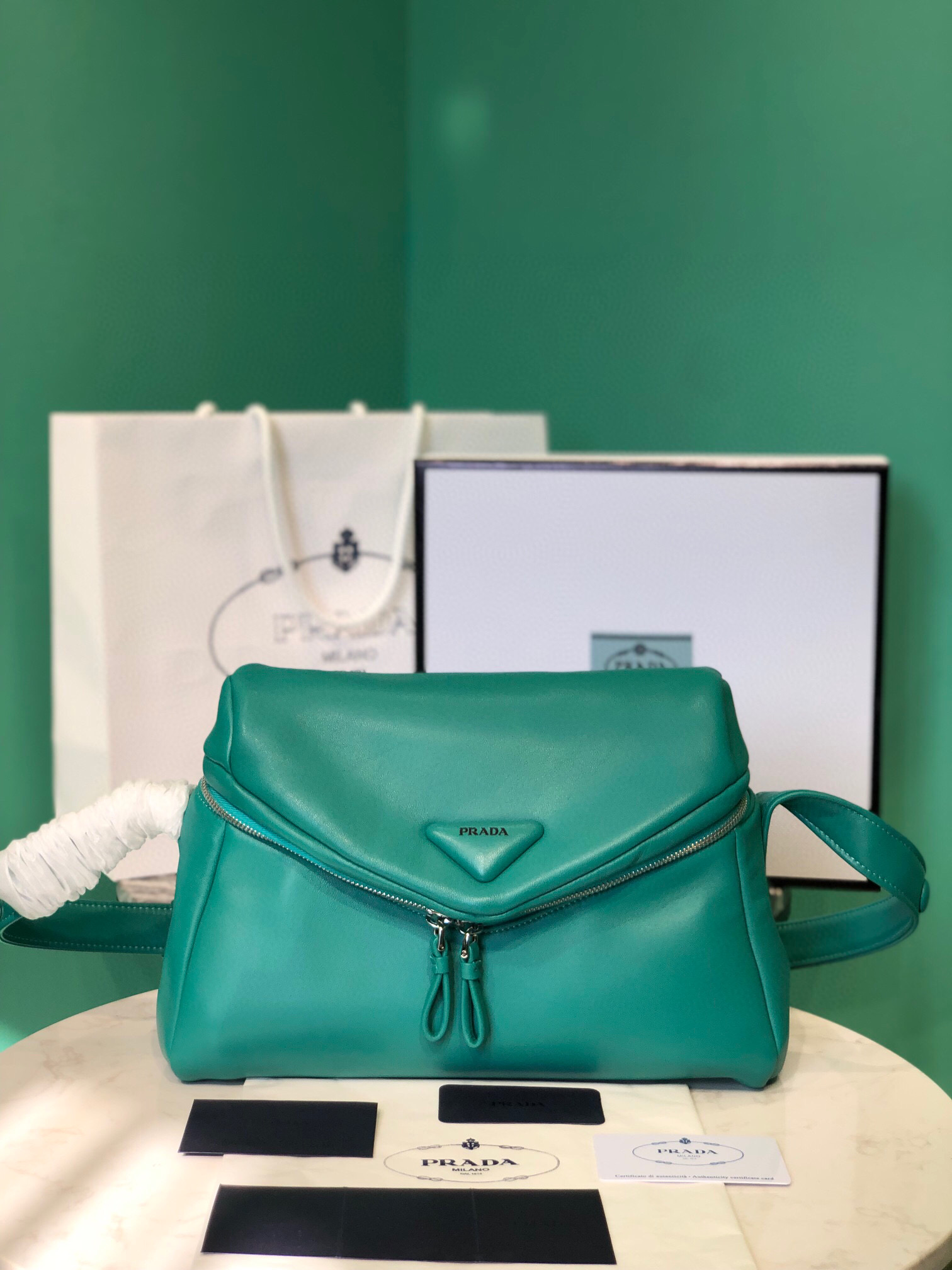 Pra*a Padded Nappa Pra*a Signaux Bag In Green For Women 13in/ 33cm