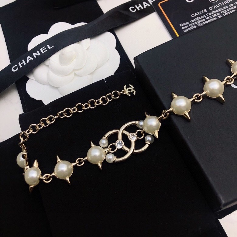 Ch**el Pearl And Star Bracelet Gold Tone For Women