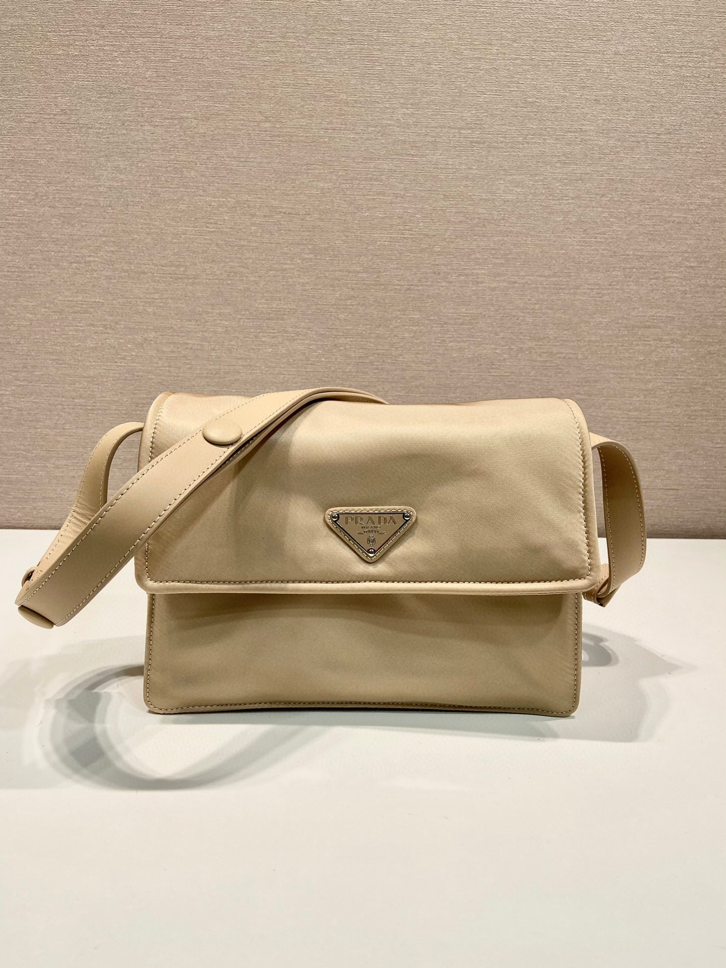 Pra*a Small Padded Shoulder Bag In Beige/Pink For Women 9.1in/ 23cm 1BD313_RDLN_F0F24_V_OOO