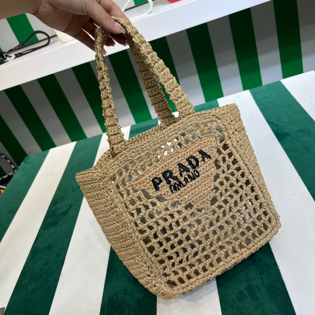 Pra*a Small Raffia Tote Beige For Women 22cm/ 8.7in 1BG444_2A2T_F0018_V_OOO
