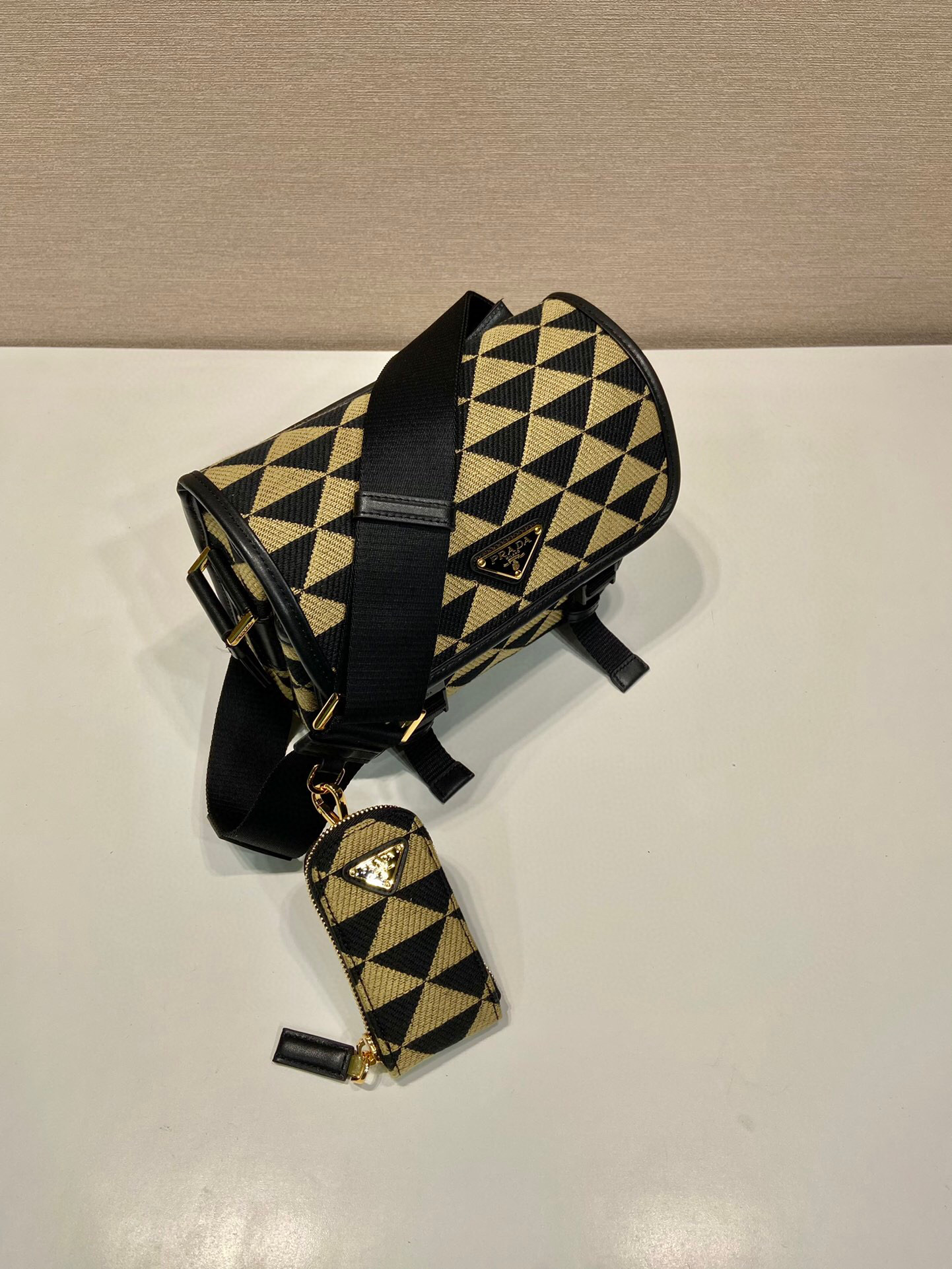 Pra*a Symbole Embroidered Fabric Bag In Beige For Women 8.6 in/ 22 cm 2VD034_2FKL_F0Y30_V_XOP