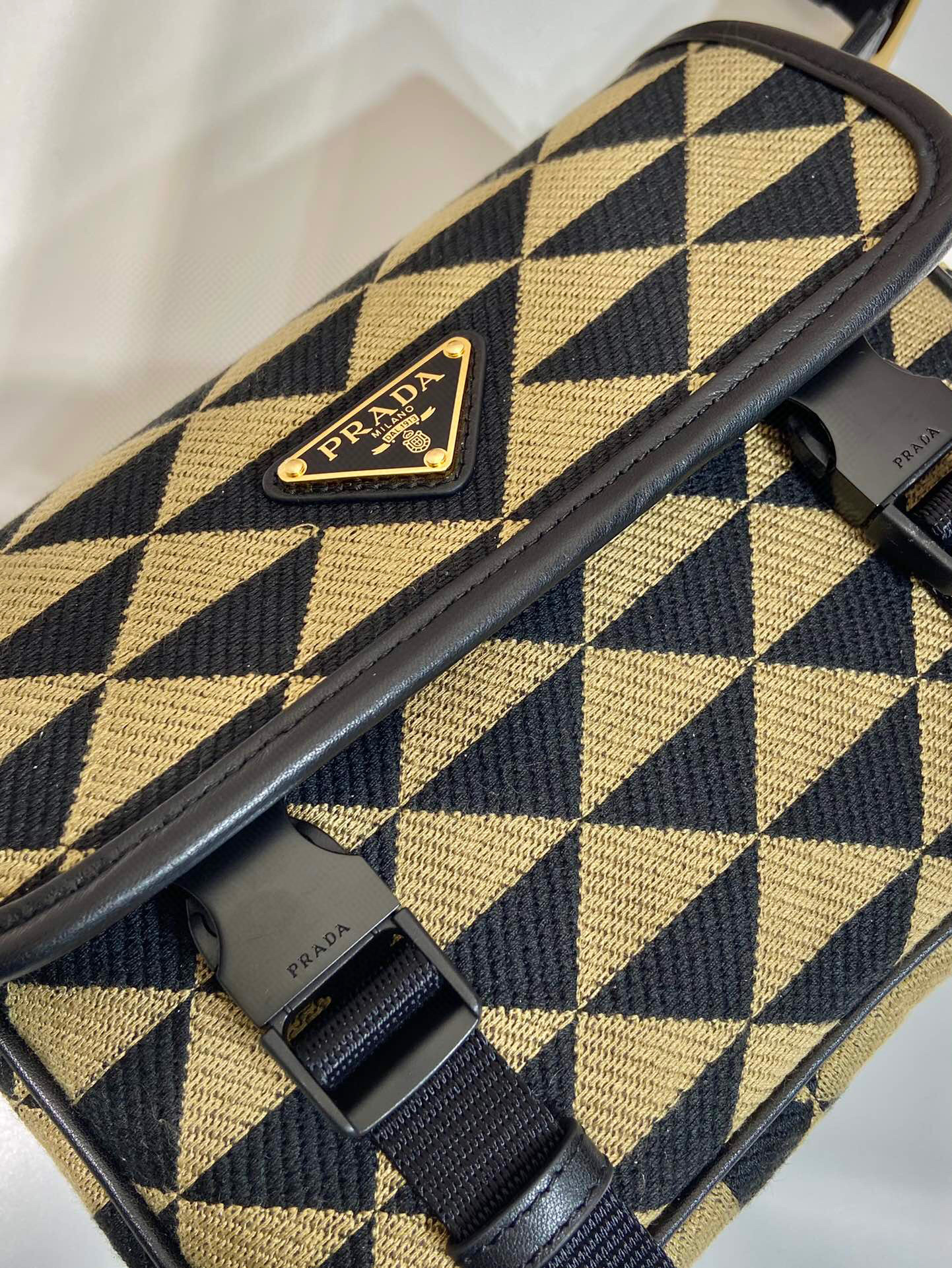 Pra*a Symbole Embroidered Fabric Bag In Beige For Women 8.6 in/ 22 cm 2VD034_2FKL_F0Y30_V_XOP