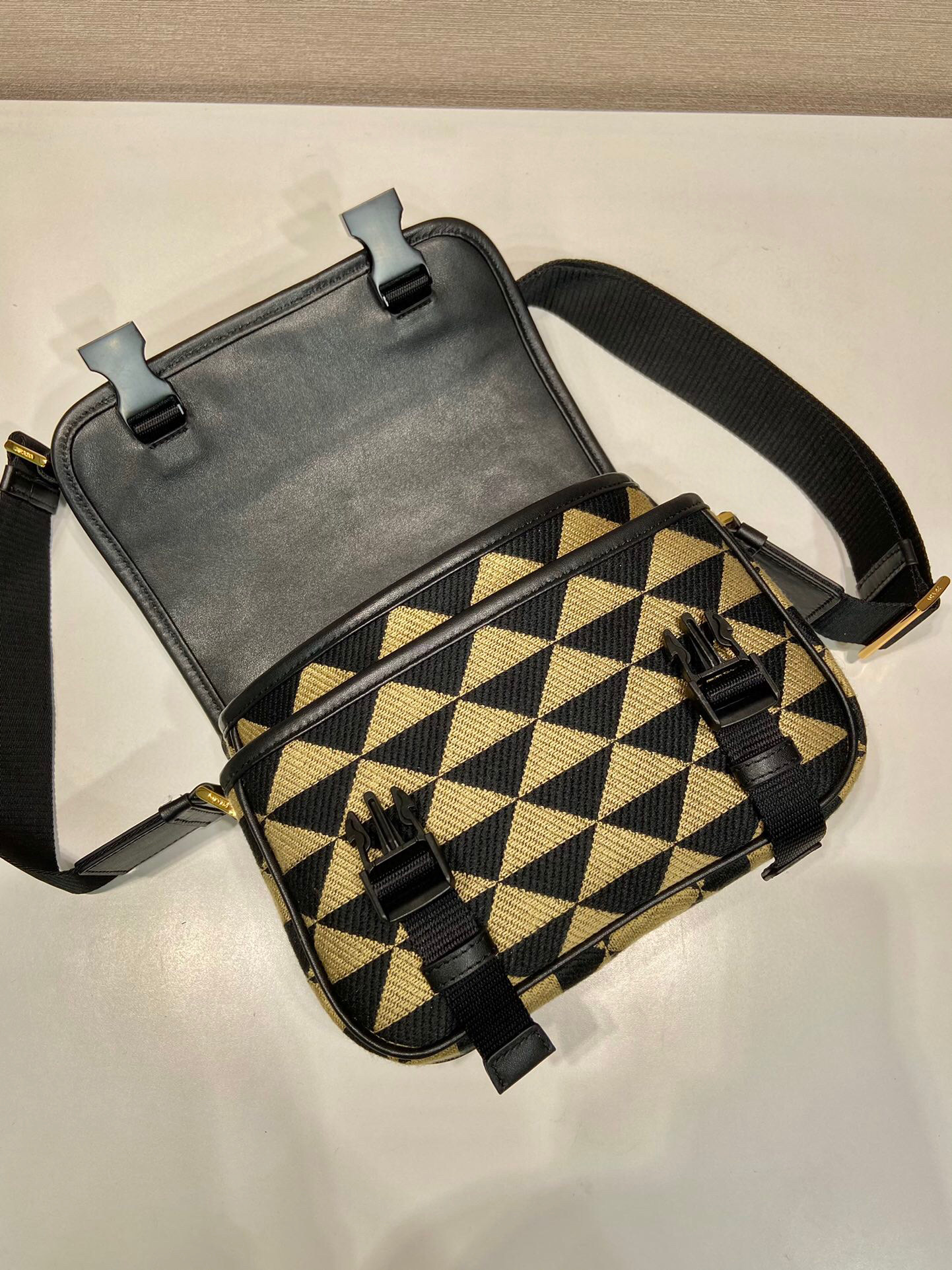 Pra*a Symbole Embroidered Fabric Bag In Beige For Women 8.6 in/ 22 cm 2VD034_2FKL_F0Y30_V_XOP