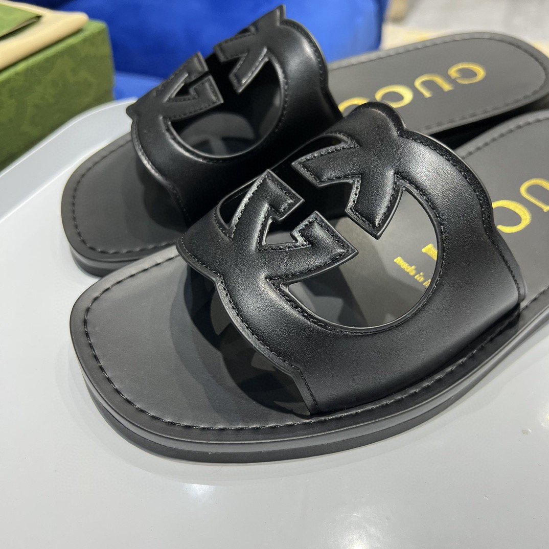 Gvc*1 Interlocking-G Cut-Out Slide Sandal Black For Men