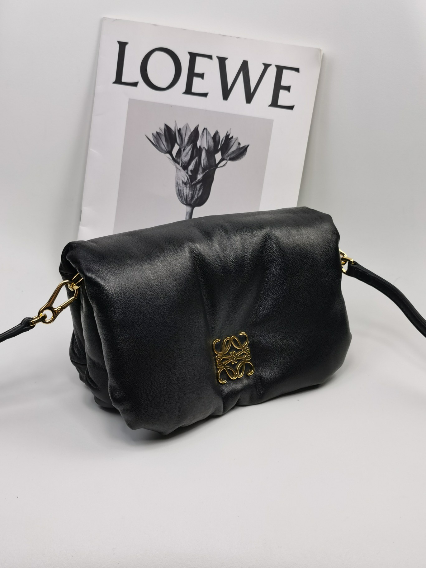 L0ew* Mini Puffer Goya Bag Black/Beige/Green Khaki For Women 7.9in / 20cm A896W56X01