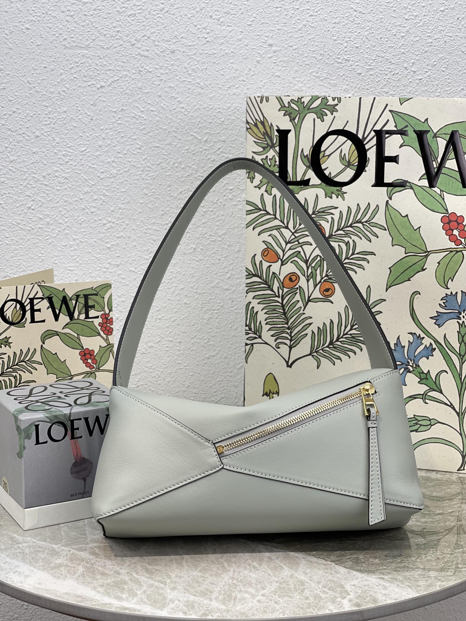 L0ew* Puzzle Hobo Bag Black/Light Green/Pink/Yellow/White For Women 11.3in / 28.7cm A510J67X01