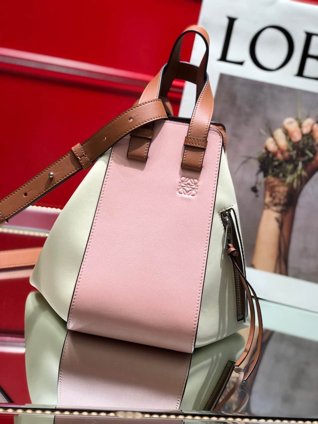 L0ew* Small Hammock Bag Blue/Pink/Beige/White/Brown/Burgundy/Grey For Women 11.8in / 30cm