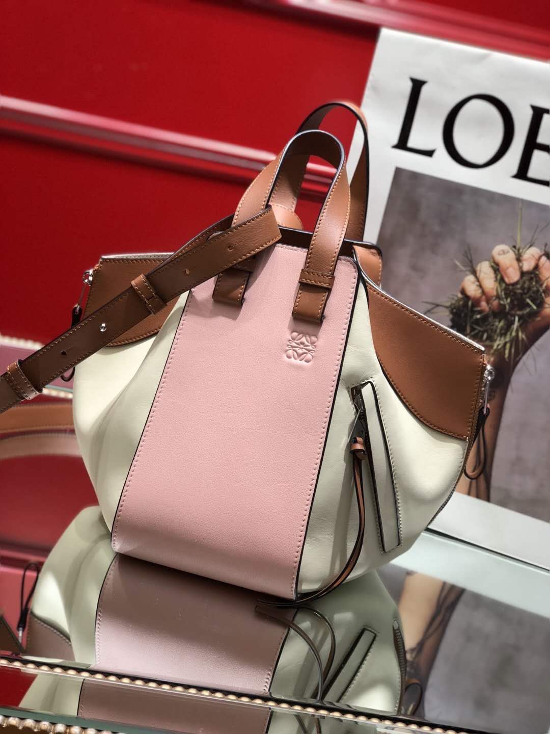 L0ew* Small Hammock Bag Blue/Pink/Beige/White/Brown/Burgundy/Grey For Women 11.8in / 30cm