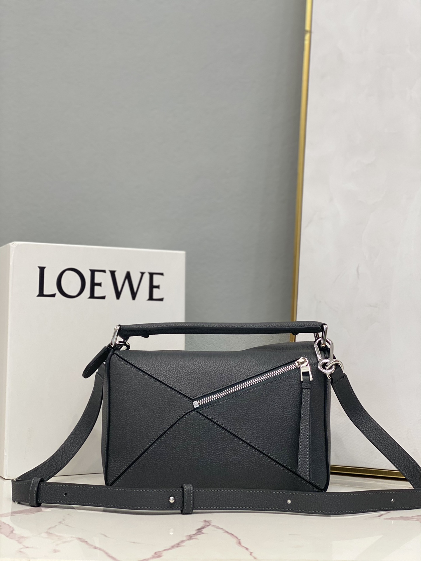 L0ew* Small Puzzle Bag Pink/Grey/Brown/Blue For Women 9.4in / 24cm