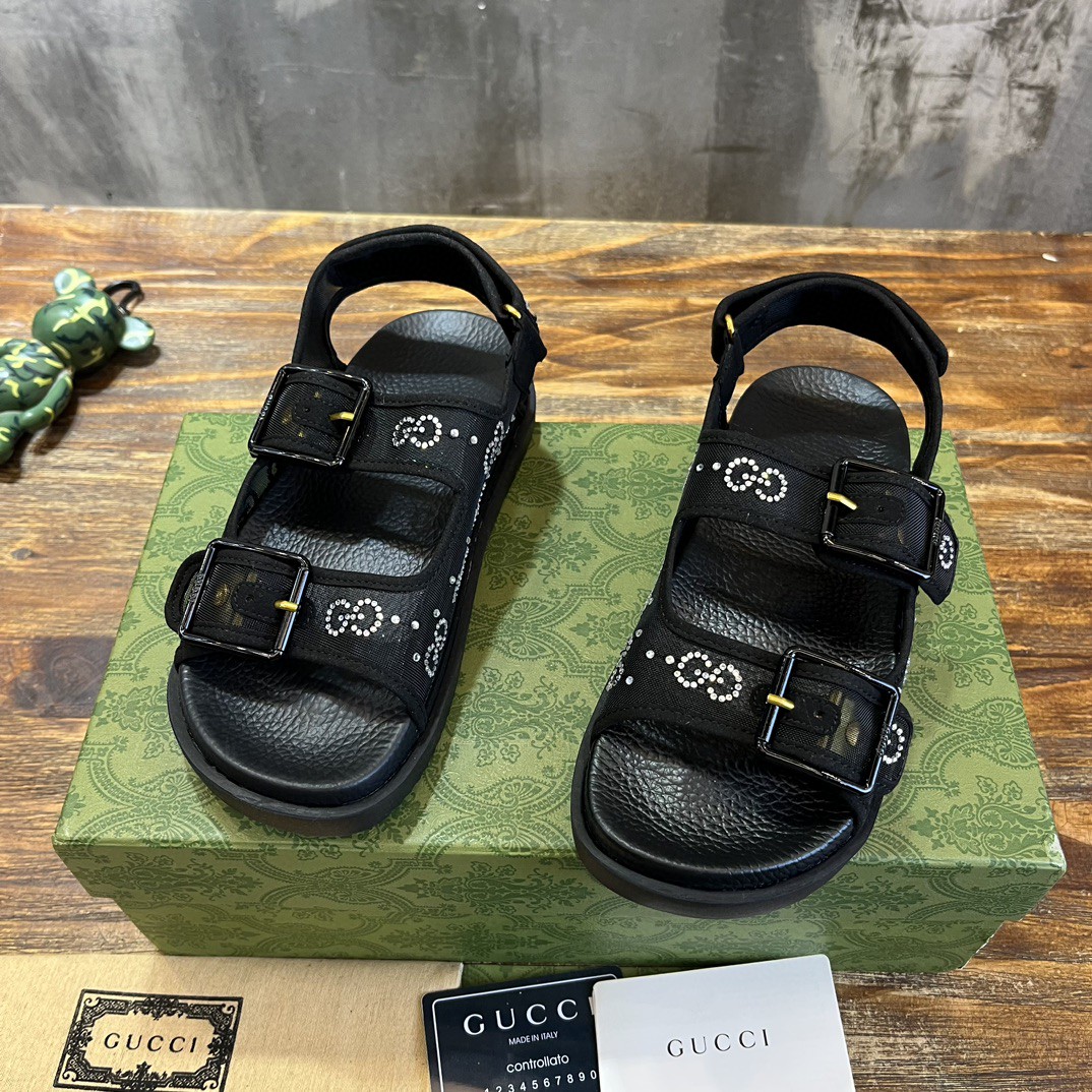 Gvc*1 GG Sandal With Crystals Black For Women 701158 F13A0 1000