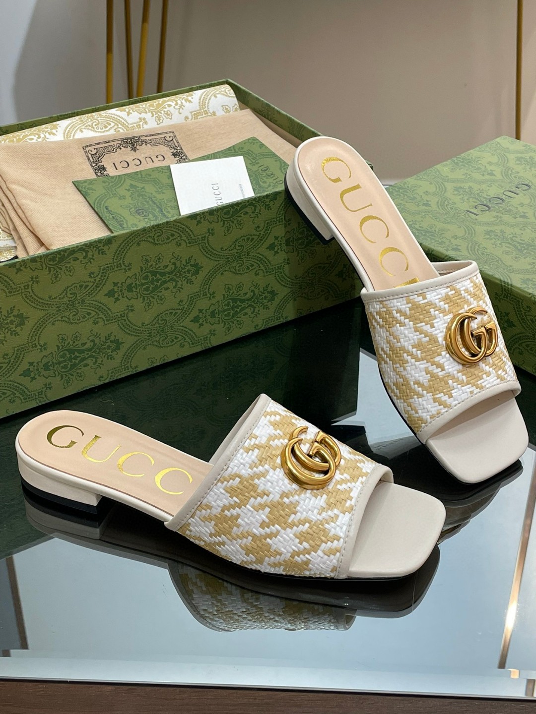 Gvc*1 Slide Sandal With Double G Beige For Women