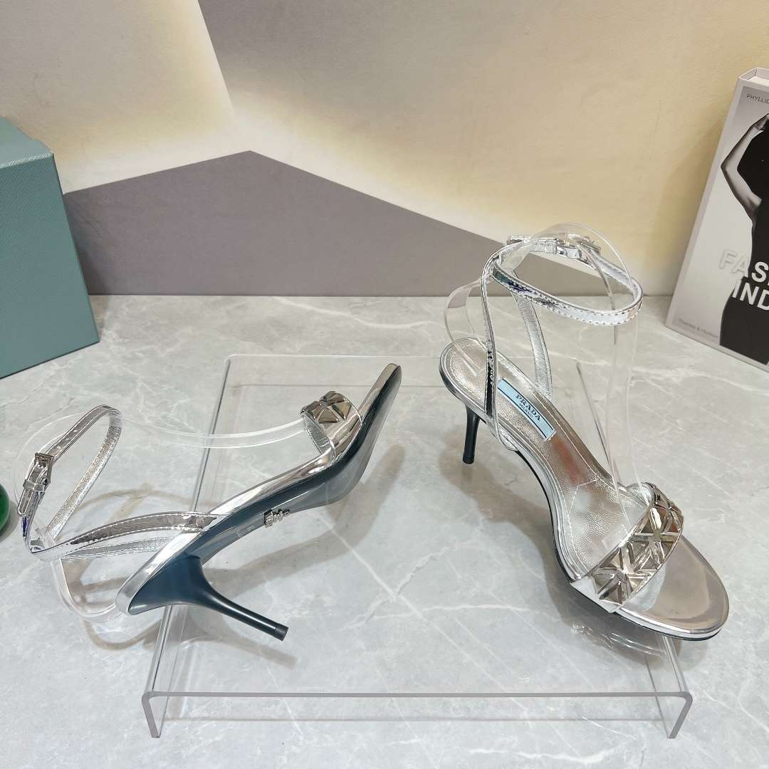 Pra*a Ankle Strap Pumps Silver For Women