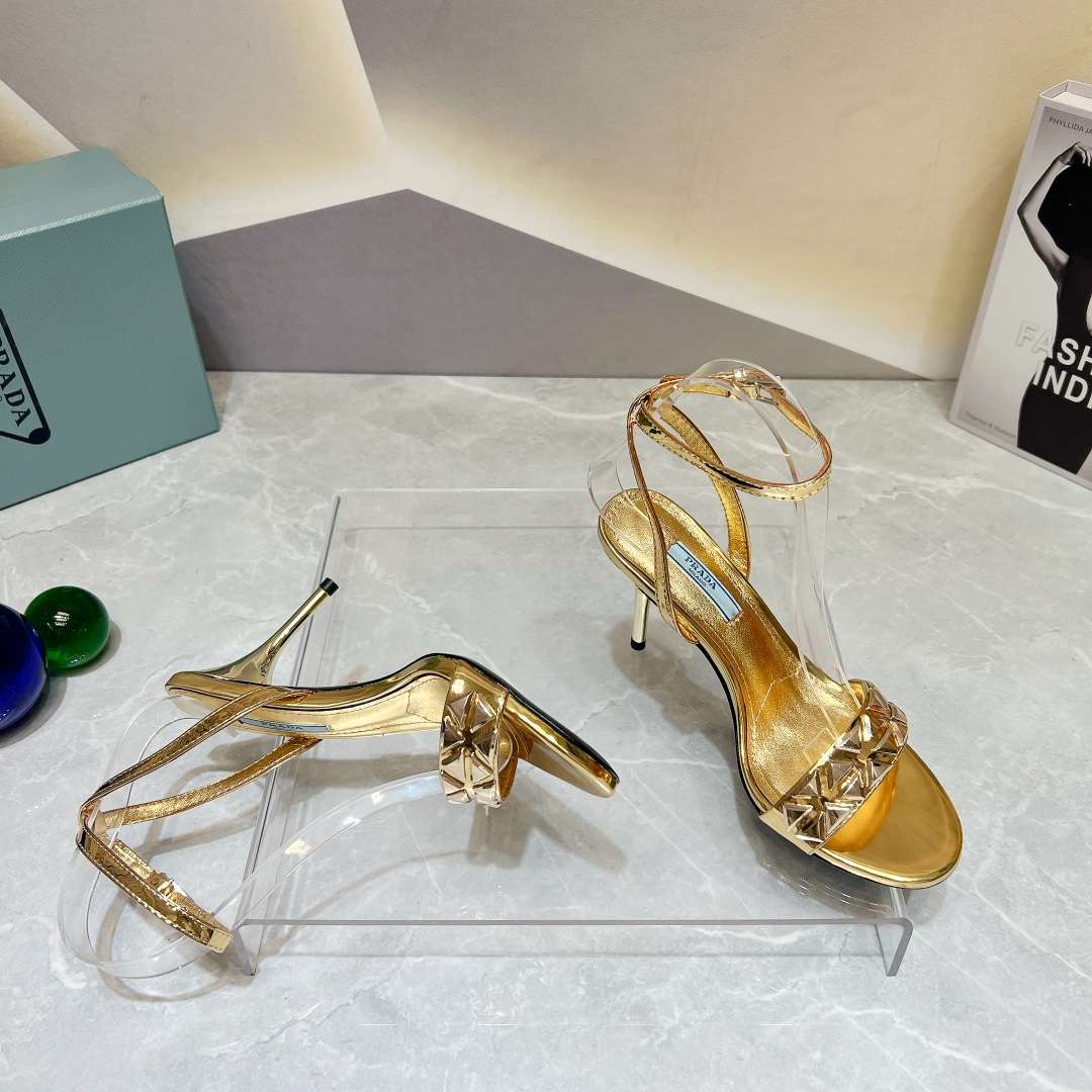 Pra*a Ankle Strap Pumps Gold For Women