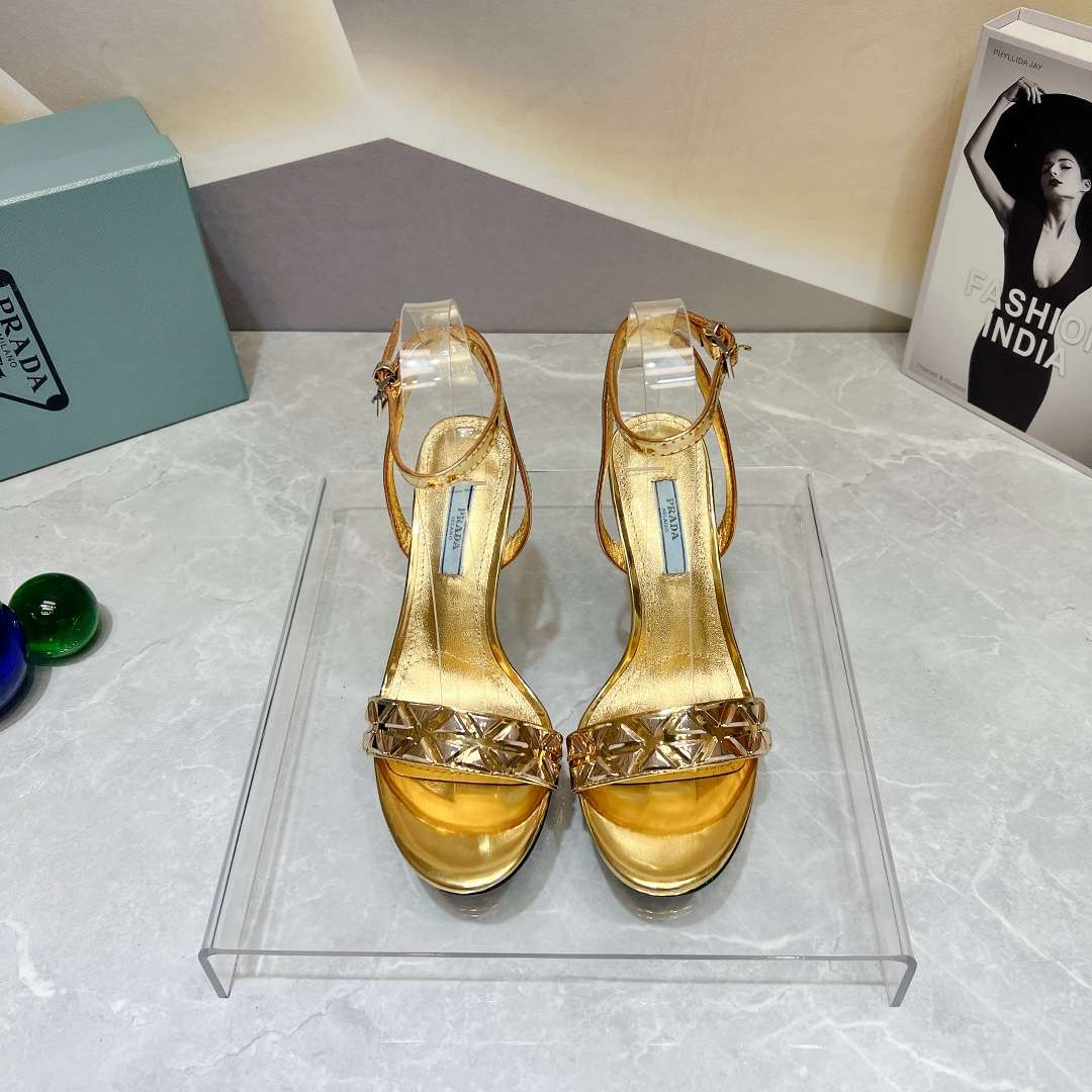 Pra*a Ankle Strap Pumps Gold For Women