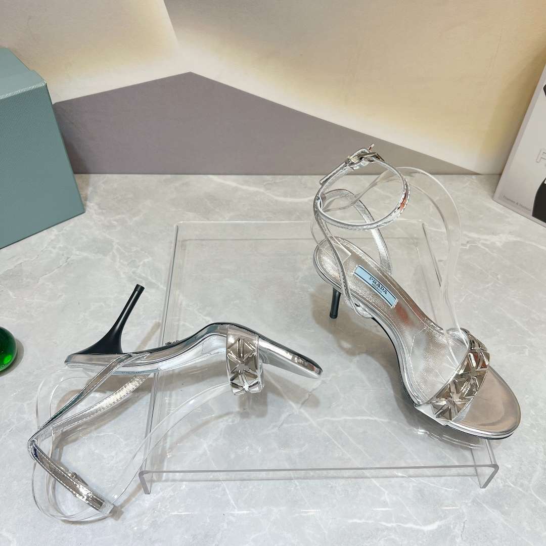 Pra*a Ankle Strap Pumps Silver For Women