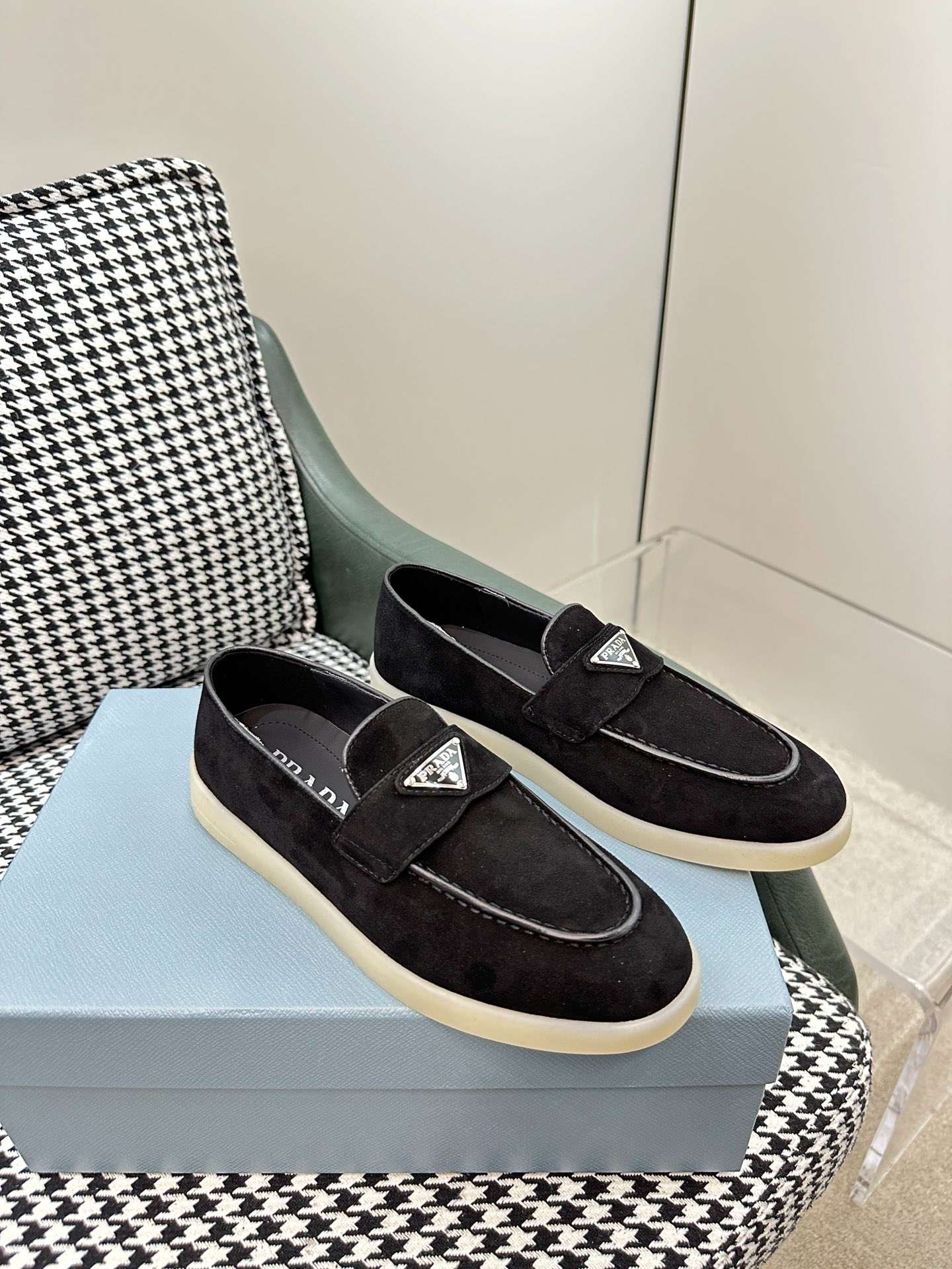 Pra*a Brushed Loafers Black For Women