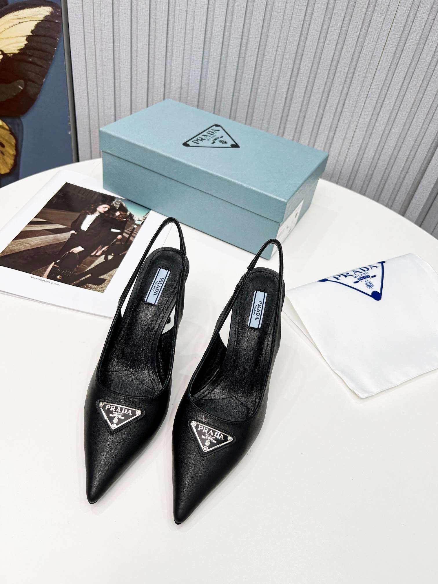 Pra*a Brushed Sling Pumps Black For Women