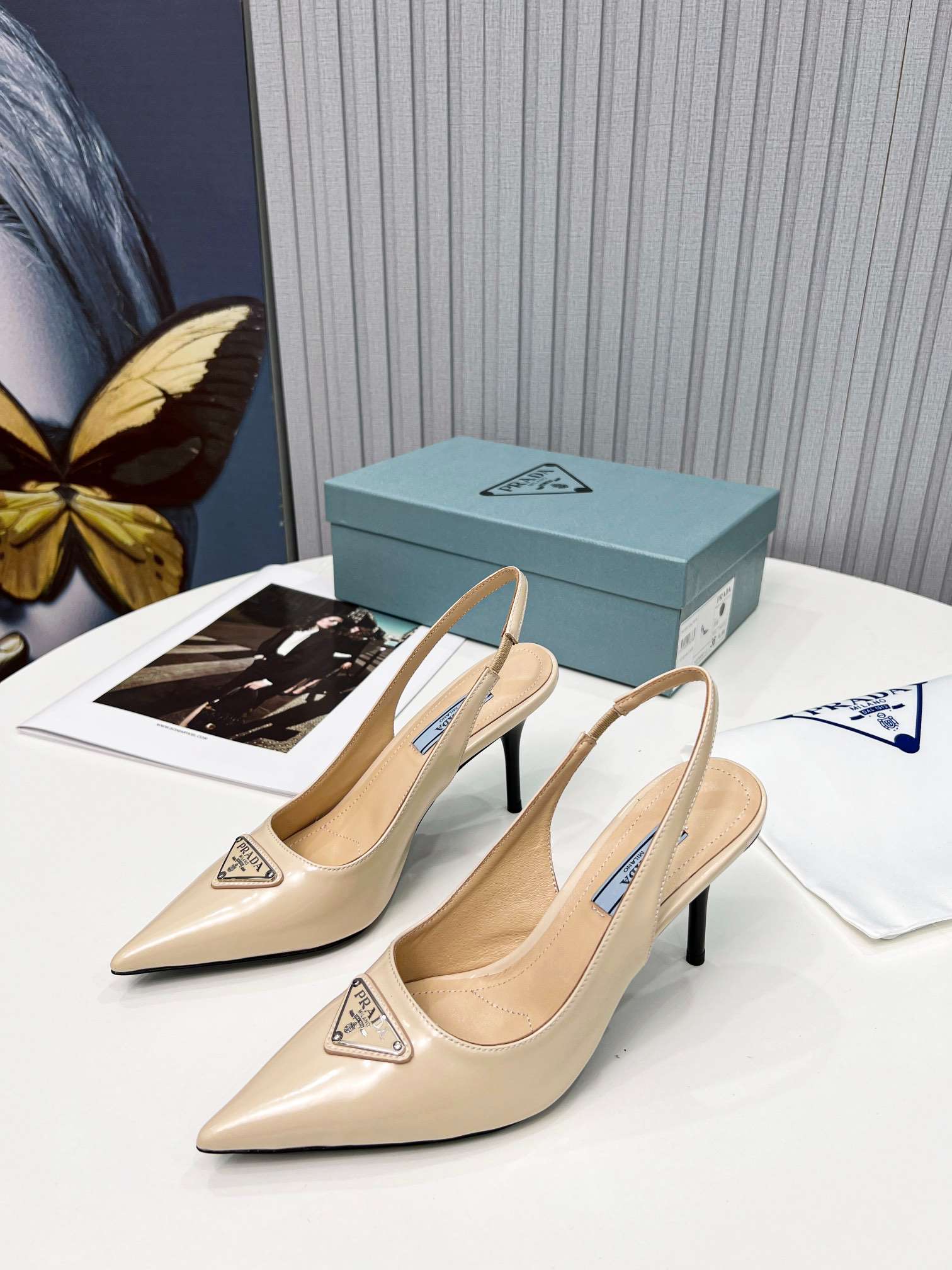 Pra*a Brushed Sling Pumps Cream For Women