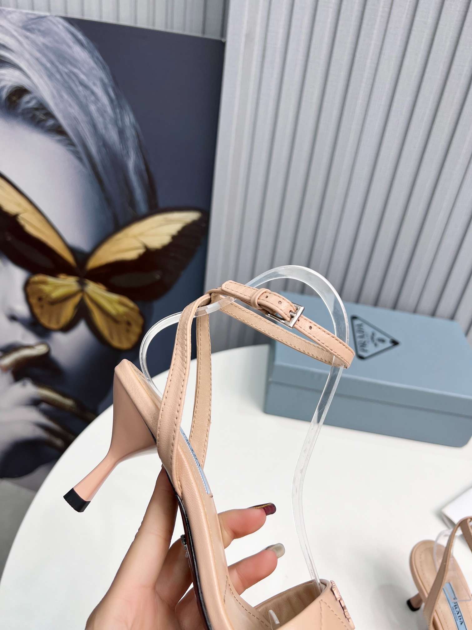 Pra*a Buckle Square Nose Pumps Beige For Women