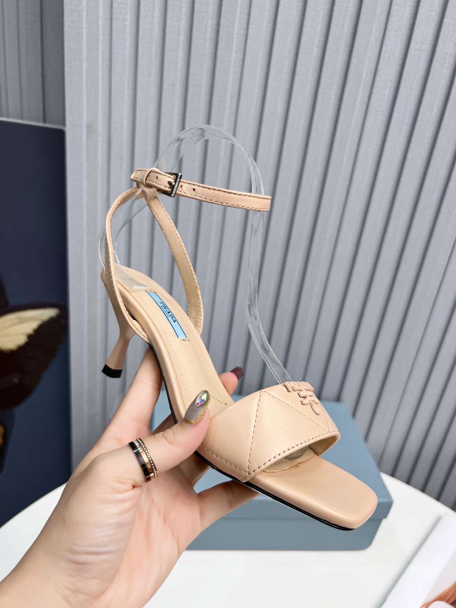 Pra*a Buckle Square Nose Pumps Beige For Women