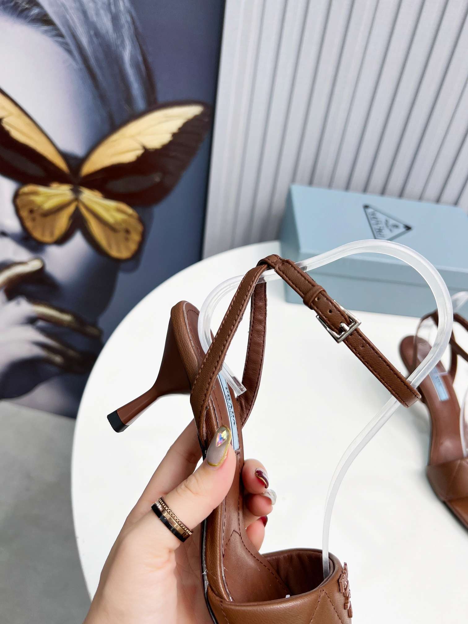 Pra*a Buckle Square Nose Pumps Brown For Women