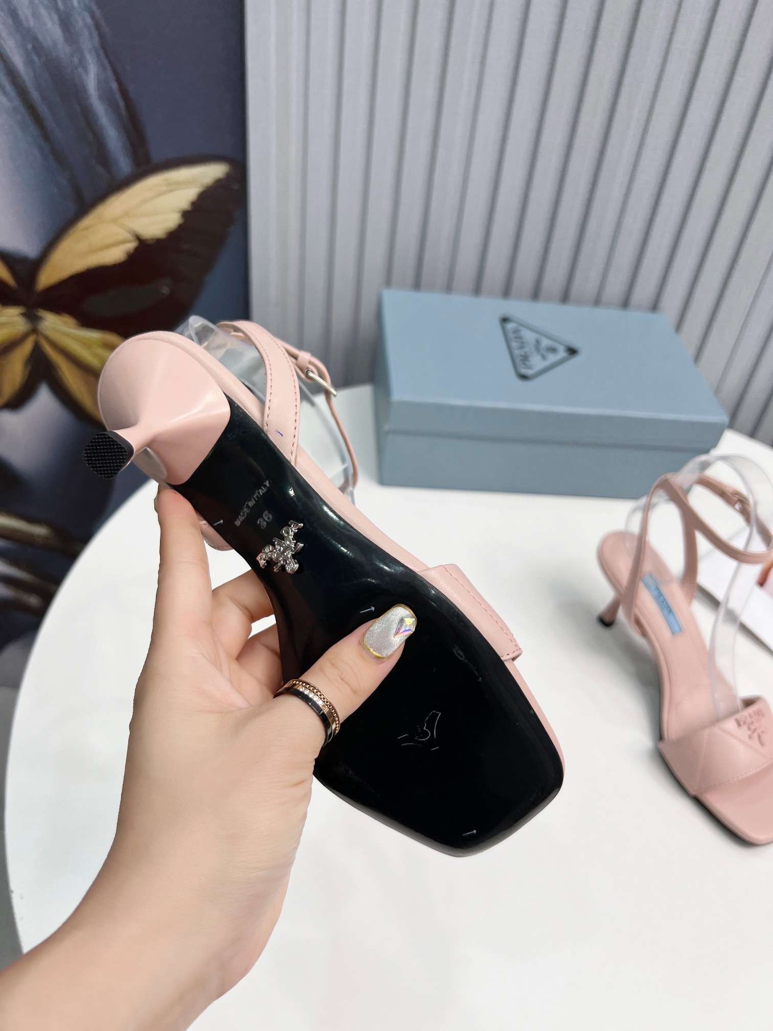 Pra*a Buckle Square Nose Pumps Light Pink For Women