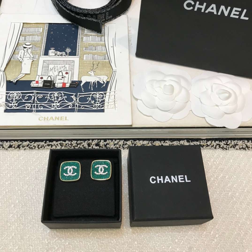 Ch**el CC Stud Earrings Green For Women