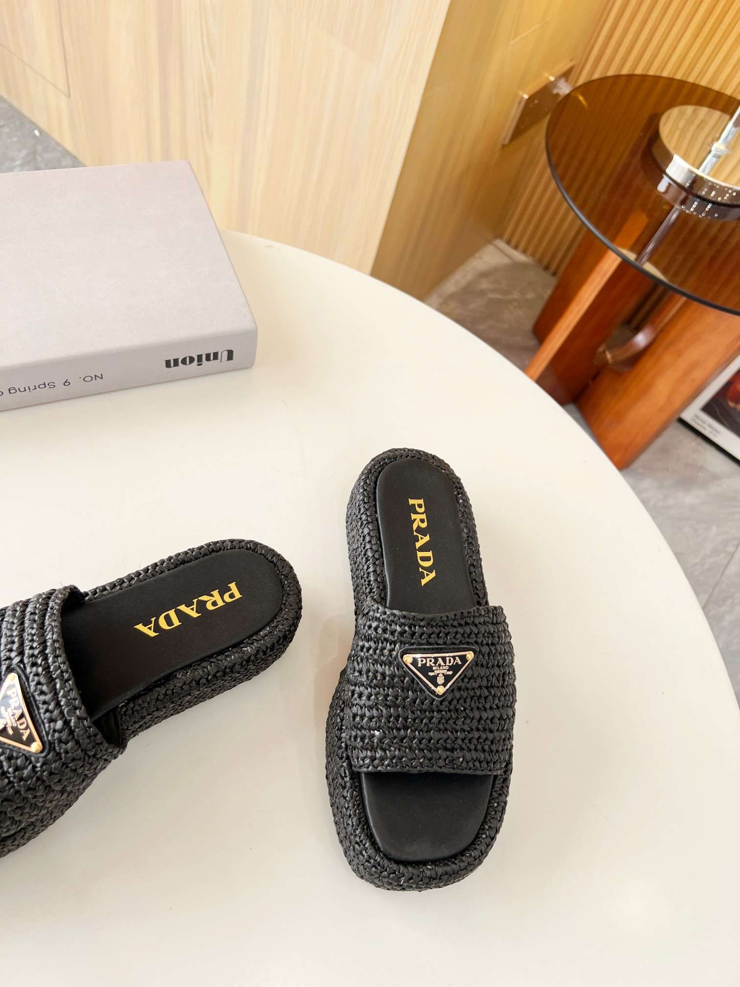 Pra*a Crochet Flatform Slides Black For Women